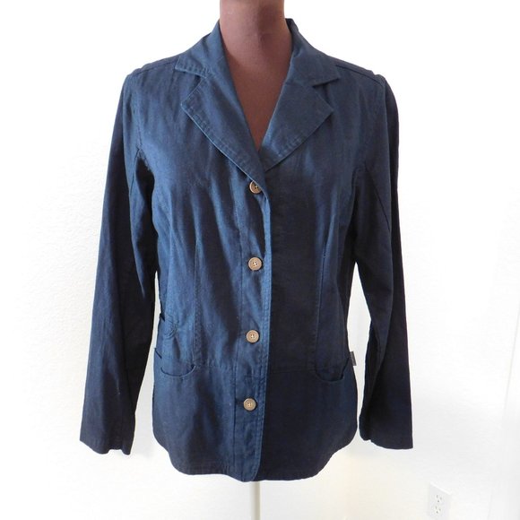 Woolrich Black Linen Blend Button Front Blazer Jacket Size Medium - Picture 1 of 13